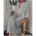 Women's Clothing Plus Size Solid Color Long Sleeved V Neck Full Skirted Dress Long Sleeve For Formal & Casual For Women_ecoleips.com
