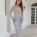 2 Piece Knit Outfit, Off Shoulder Long Sleeve Crop Top + High Waist Button Split Midi Pencil Skirt Two Piece Set_ecoleips.com