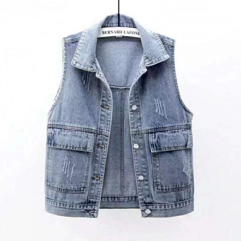 Women's clothing Denim vest jacket for women spring and autumn new large size loose slim sleeveless vest waistcoat short top trendy_ecoleips.com