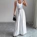 Women's Striped Sleeveless V Neck Jumpsuit Black And White Color Block Wide Leg Relaxed Everyday Wear Comfortable Feshion_ecoleips.com