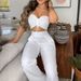 Women's Clothing Elegant Solid Color Waist Revealing Slim Fitting Lace Up Tube Top Wide Leg Trousers Suit_ecoleips.com
