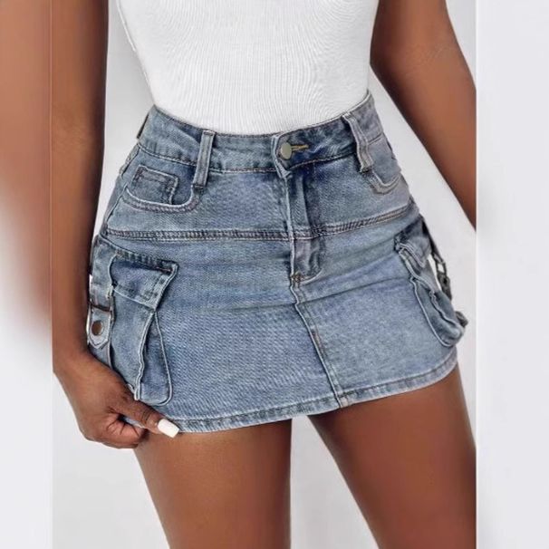 Women's Denim Hottie INS Popular Pocket Workwear Mini Skirt_ecoleips.com
