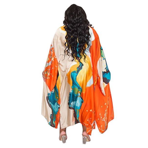 Women's Printed Long Sleeve Trench Coat Casual Loose Kimono Style For Autumn American Fashion Elegant Polyester_ecoleips.com