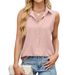 Women's Chiffon Button-Down Vest Top Sleeveless Blouse – Lightweight Loose Fit Office Casual Spring Summer Fashion_ecoleips.com