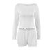 White Knitted Lace Long Sleeve Shorts Comfortable Wearable Pajama Set European And American Autumn New Home Wear_ecoleips.com