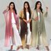 Ombre Print Muslim Abaya With Pleated Detail – Loose Fit Open Front Robe For Daily Modesty (Pink/Brown/Green, One Size)_ecoleips.com