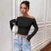 New 2025 Women's Off-Shoulder Top European American Style Solid Color Long Sleeve Slim Fit Summer Fashionable Hot Girl Wholesale_ecoleips.com