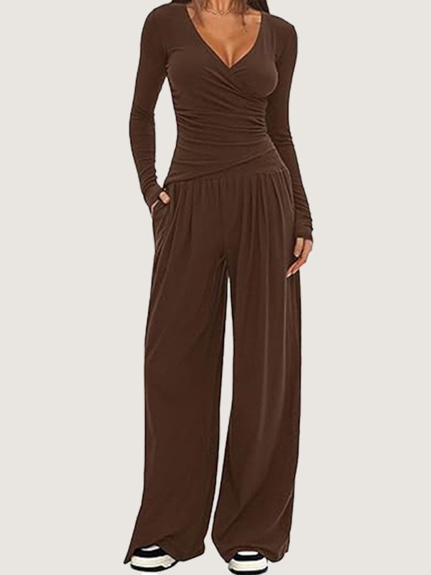 Women's Wide Leg Pants Suit Short Sleeved Sportswear Two Piece Set American Style For Spring Autumn Casual And Commuting_ecoleips.com