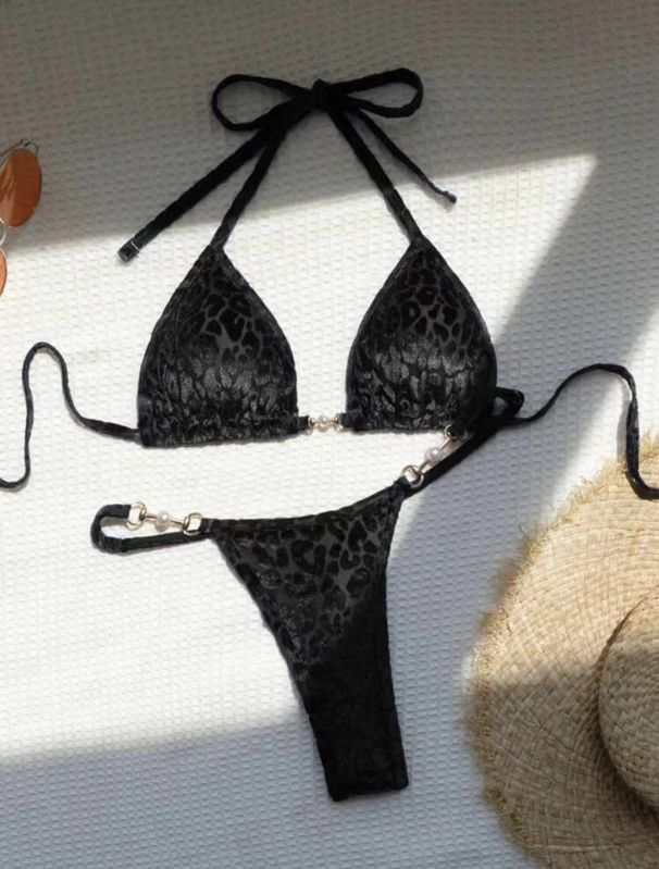 Women's Clothing New Sexy T-Shaped Pearl Leopard Special Fabric Swimsuit_ecoleips.com