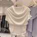 Super Soft Modal Cotton Design, Unique Style, Faux Two-piece T-shirt, Women's Short-sleeve Top, Solid Color, Cropped Top_ecoleips.com