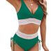 Women's Clothing European And American Style Deep V Bikini, Cross Border Amazon, Sexy High Waisted, Tummy Covering Drawstring Vacation Spa Swimsuit_ecoleips.com