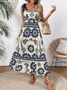 Women's Clothing Bohemian Style Dress Positioning Flower Shoulder Strap Strap Long Skirt_ecoleips.com