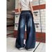 Korean Style Vintage Washed Straight Loose Design Embroidered Patchwork Wide Leg Jeans For Women_ecoleips.com