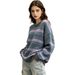 European American Retro Color Block Striped Loose Knit Sweater Women's Soft Skin Friendly Warm Drop Shoulder Oversized Pullover_ecoleips.com