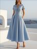Women's Clothing Women's V Neck Dress Lace Trimmed Waist Short Sleeved Outfit For Vacation Style For Formal & Casual For Women_ecoleips.com