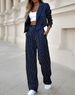 Women's Clothing Temperament Casual Striped Short Lapel Suit Straight Pants Suit_ecoleips.com