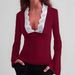 WG157 Women's Sexy Fashion Lace Deep V Slim Fit T-Shirt Hot Girl Long Sleeve Top_ecoleips.com