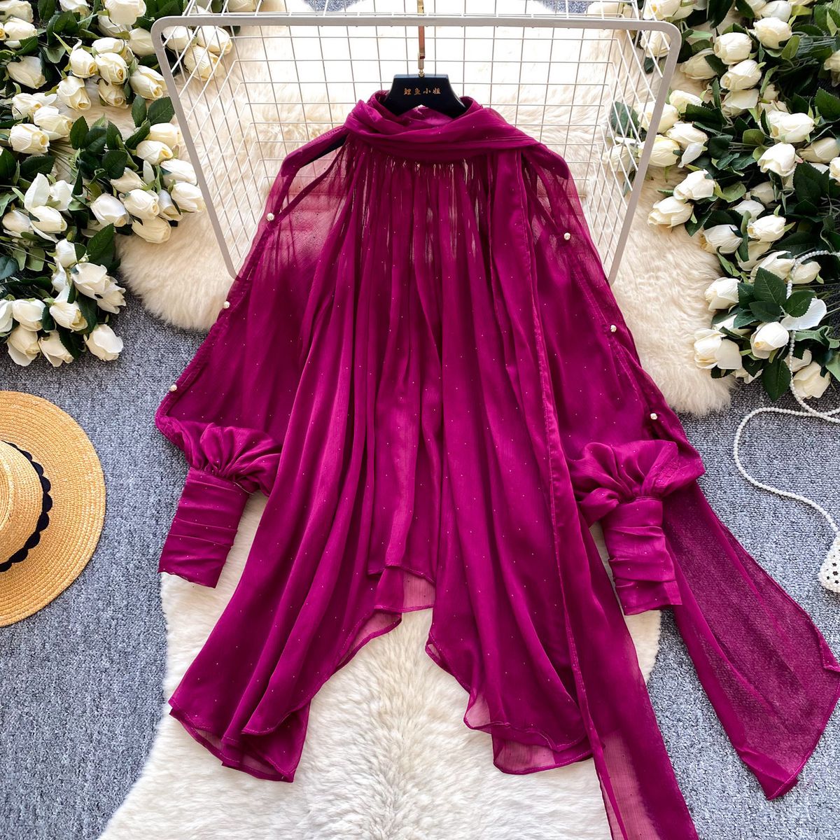Women's French Romantic Style Floral Print Blouse Skin Friendly Breathable Long Sleeved Loose Fitting Slimming Bow Tie Cardigan Commuter Top_ecoleips.com