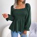 2024 European American Autumn/Winter Plus Size Women's Square Neck Long Sleeve Chiffon Blouse, Casual And Elegant,_ecoleips.com
