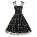 Women's Retro Hepburn Style Bow Halter Mesh Embroidered Dress Christmas Casual Elegant Fashion Thin_ecoleips.com