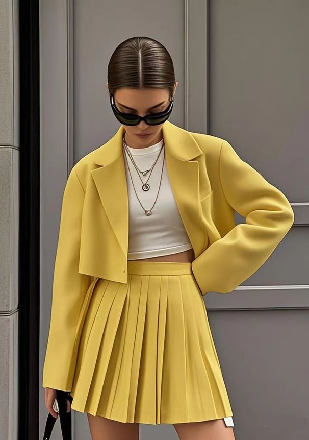 New Short Suit Shorts Suit Double Breasted Short Suit + Pleated Short Skirt Pants_ecoleips.com