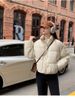 Women's Clothing Short PU Leather Puffer Jacket With Stand Collar - Warm Quilted Down Alternative Coat For Petite Women (Black, White, Brown, Green)_ecoleips.com