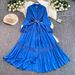 Victorian-Inspired Lace Trim Dress – High Neck Elegant Midi Dress With Flared Sleeves & A-Line Silhouette (5 Colors, One-Size Fits Most)_ecoleips.com