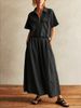 Women's Clothing Women's Fashion Set Summer Casual Solid Color Lapel Short Sleeve Shirt And Loose Long Skirt_ecoleips.com