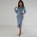 Women's Fashion Long Dress Denim Patchwork Mid Length Slit Mid-Calf Sleeve-Length_ecoleips.com