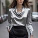 2026 Independent Site Wish Foreign Trade Style Elegant Solid Color Simple Drop Shirt Collar Women's Top_ecoleips.com