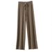 Autumn Winter New Korean Style Women's High Waist Warm Knitted Straight Ladies Solid Color Loose Wide Leg Pants_ecoleips.com