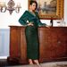 Women's high-waisted long-sleeved temperament sexy V-neck back slit long skirt sequined evening dress dress_ecoleips.com