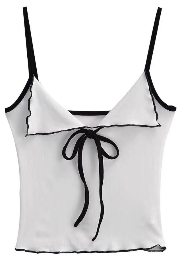 Y2K Cami Top With Bow Knot Front Spaghetti Strap Crop Tank Top Summer Women Shoujo Girl Top Outfit_ecoleips.com