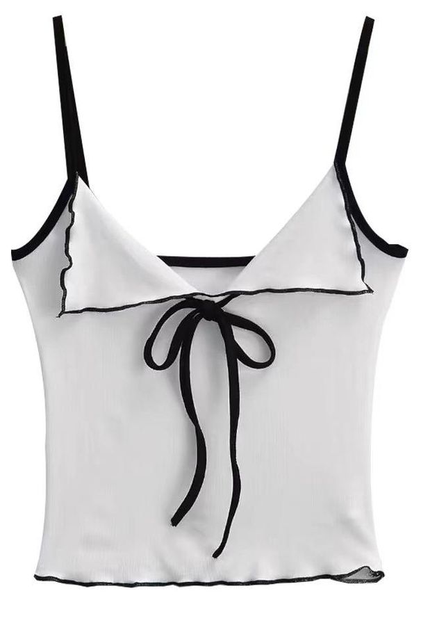 Y2K Cami Top With Bow Knot Front Spaghetti Strap Crop Tank Top Summer Women Shoujo Girl Top Outfit_ecoleips.com