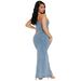 Slim Fit Off-Shoulder Sleeveless Backless Denim Dress for Women Sexy Elastic European And American Style Cross-Border Design 8602_ecoleips.com