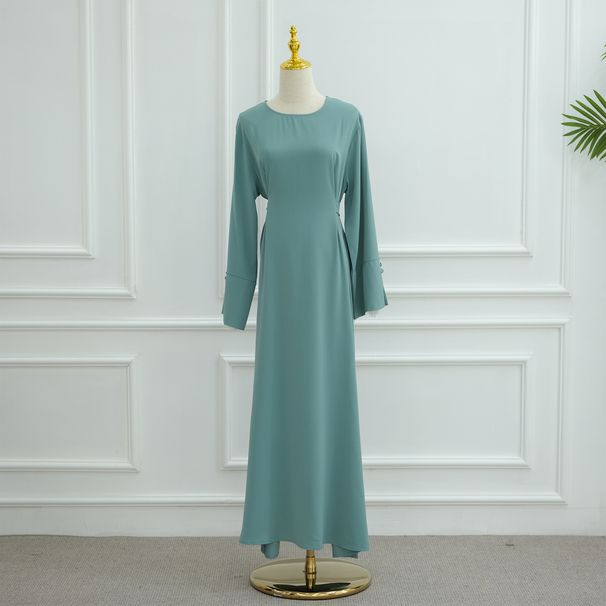 Loriya Long Sleeve Plus-Size Dress – Lace Cuff & Flattering Fit (LR1004, S-XL, Mist Blue/Green/Black/Coffee/Pink)_ecoleips.com
