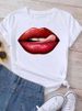 European And American Cross-border Foreign Trade Women's Clothing, Sexy Lips Print Round-neck Short-sleeve T-shirt Top_ecoleips.com