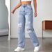 Women's Clothing Pocket Ripped Casual Denim Wide Leg Pants_ecoleips.com