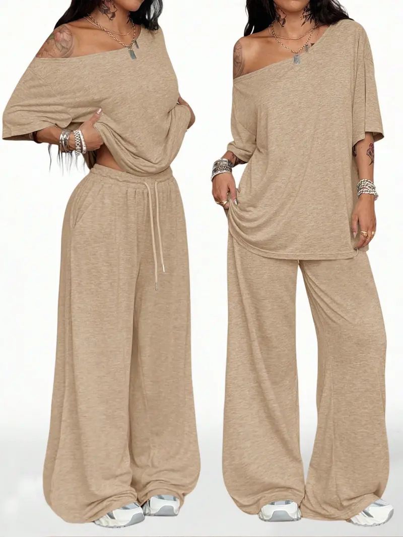 Women's Wide-Leg Pants Set Comfortable Casual Two-Piece Outfit for Daily Wear Flowy Chiffon Trousers Multiple Colors Available_ecoleips.com