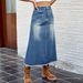 Women's Clothing Spring And Summer Washed Raw Edge Denim Skirt Mid Length Skirt_ecoleips.com