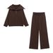 Women's Clothing Women's Casual Suit Knit Sweatshirt With Side Stripes High Waisted Trousers European American Style Clothing_ecoleips.com