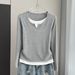 Women's Clothing Plus Size Women's Faux Two Piece Long Sleeved Style Slimming And Flattering Top With Oversized Shoulders For Spring And Autumn_ecoleips.com