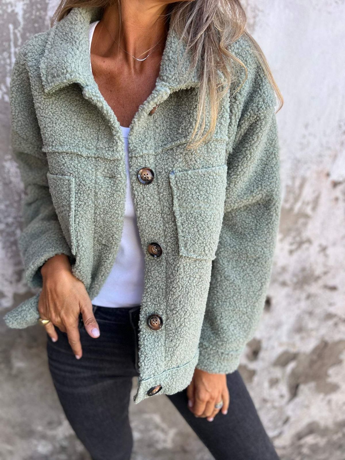 Women's Lapel Single-Breasted Lambswool Coat Autumn Winter New Fashion Ladies Outerwear_ecoleips.com