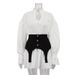 Talenza White Shirt Dress Fashion Flared Sleeve Ruffle Lace-up Belt With Waistband Dress Slim High Waist Patchwork Women Dresses_ecoleips.com