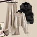Plus Size Knit Vest & Sweater Set – 3-Piece Winter Outfit With Slimming Pants In Beige/Black (Extended Sizes 4XL)_ecoleips.com