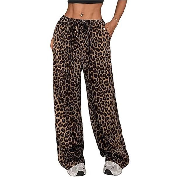 Street Style Low-Rise Relaxed Fit Straight Leg Pants With Leopard Print, Summer Casual Wide Leg Trousers For Women_ecoleips.com