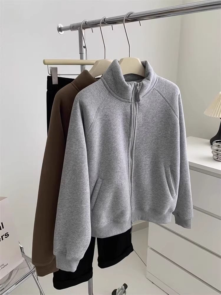 Women's Clothing Winter Small Heater! Thickened Lambskin Sweater Jacket For Women, Commuting, Warm And Casual, Stand Up Collar Zipper Cardigan_ecoleips.com