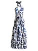 Temperament Elegant Style Waist Thin Long Cake Skirt Summer New Design Printing Neck Dress Women_ecoleips.com
