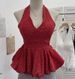 Women's Polka Dot Halter Neck Backless Tank Top With Bow Tie Waist Slimming Short Sleeve Summer Fashion Top_ecoleips.com