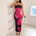 2025 New Shein Women's Slim Fit Off Shoulder Contrasting Floral Print Elegant And Fashionable Dress_ecoleips.com